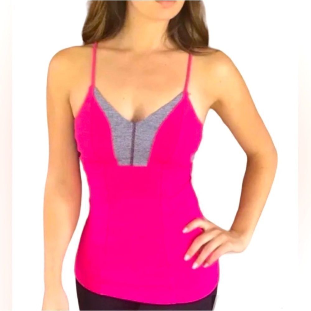 🪦 Lululemon Tadasana Back Hot Pink Grey 
Spaghetti Strap Workout Tank Size 8